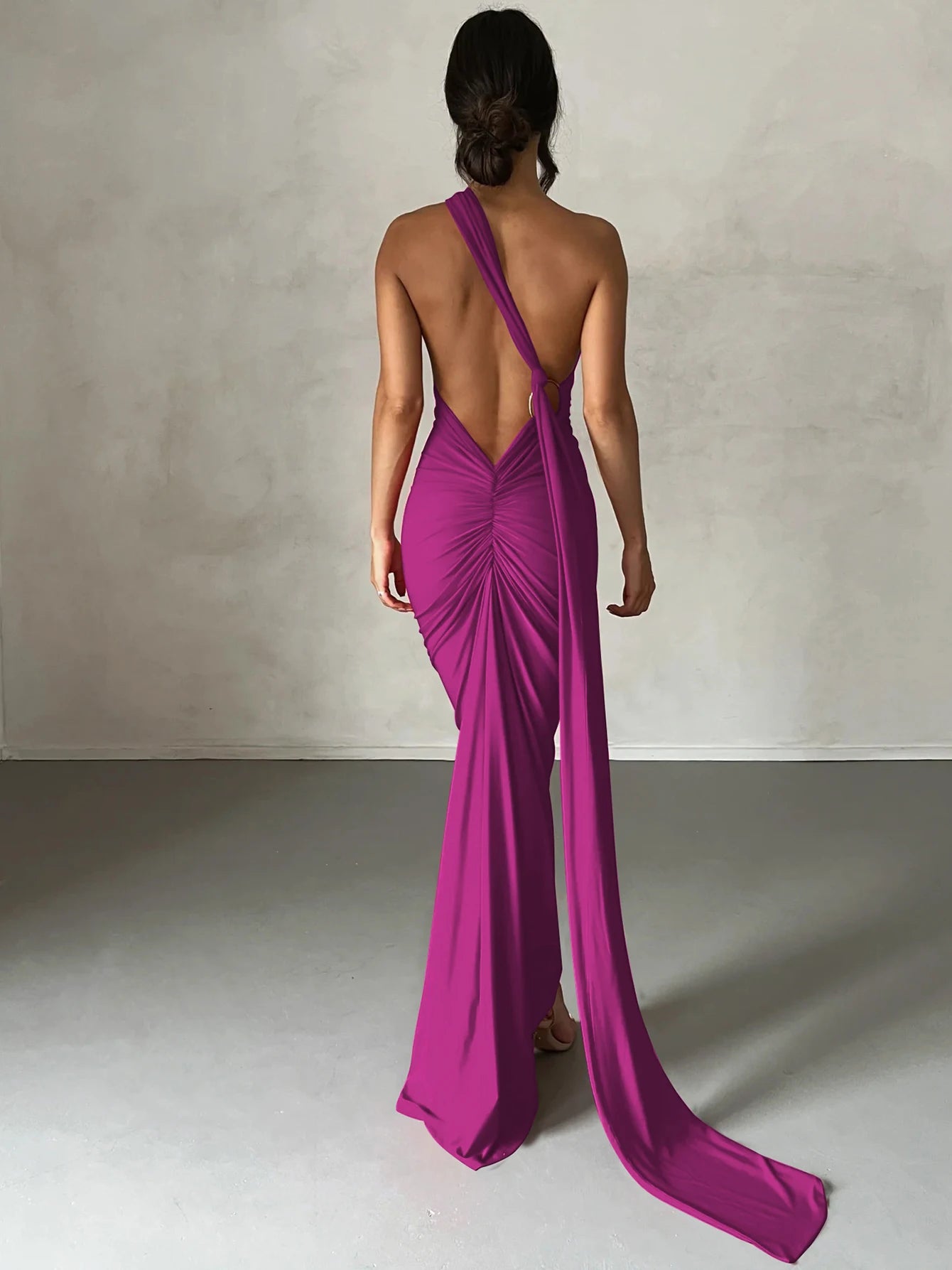One Shoulder Backless Adjustable Scarf Loop Dress