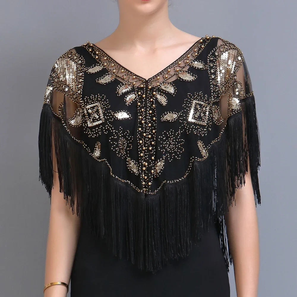 Sequined Shawl with Tassels