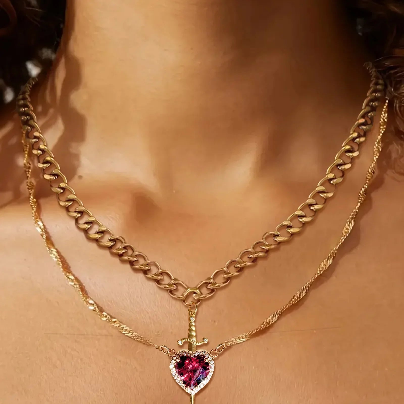 Sword Zircon Pendant Necklace