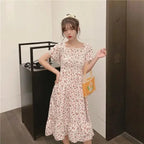 Mini Dresses Elastic Bust Printed Floral Pleated