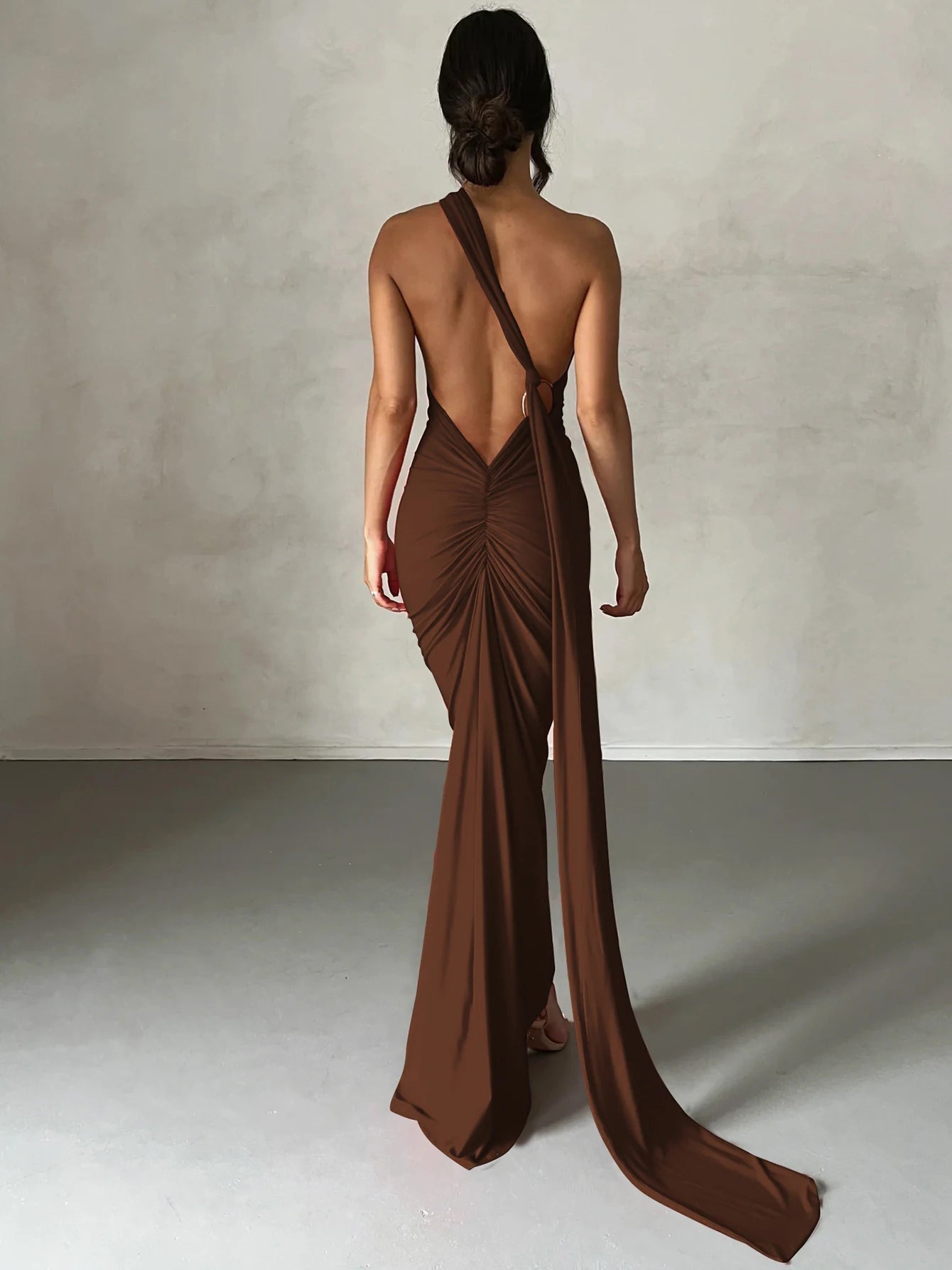 One Shoulder Backless Adjustable Scarf Loop Dress