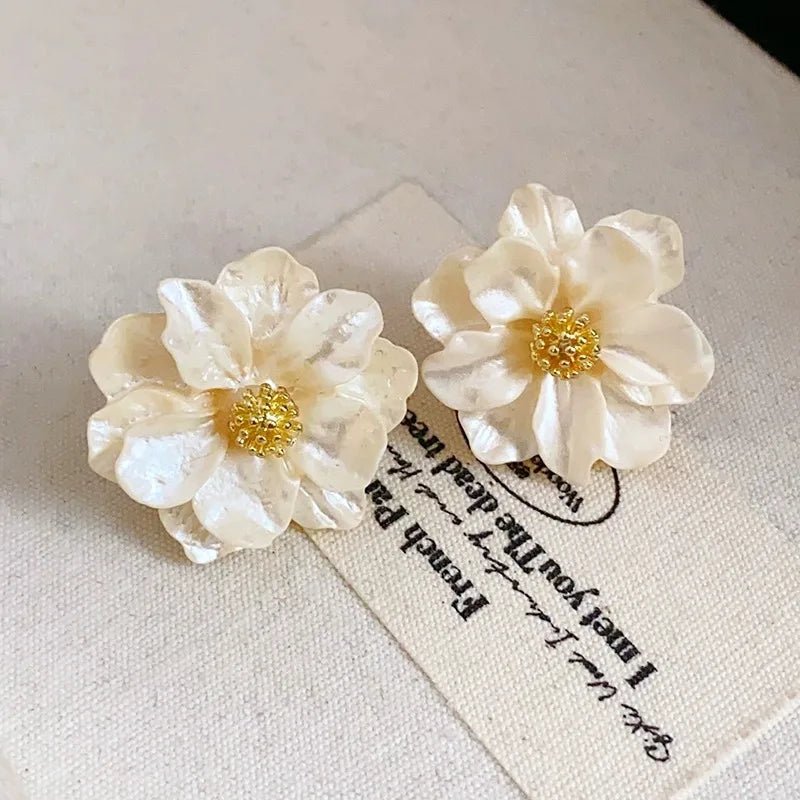 White Acrylic Flower Earrings
