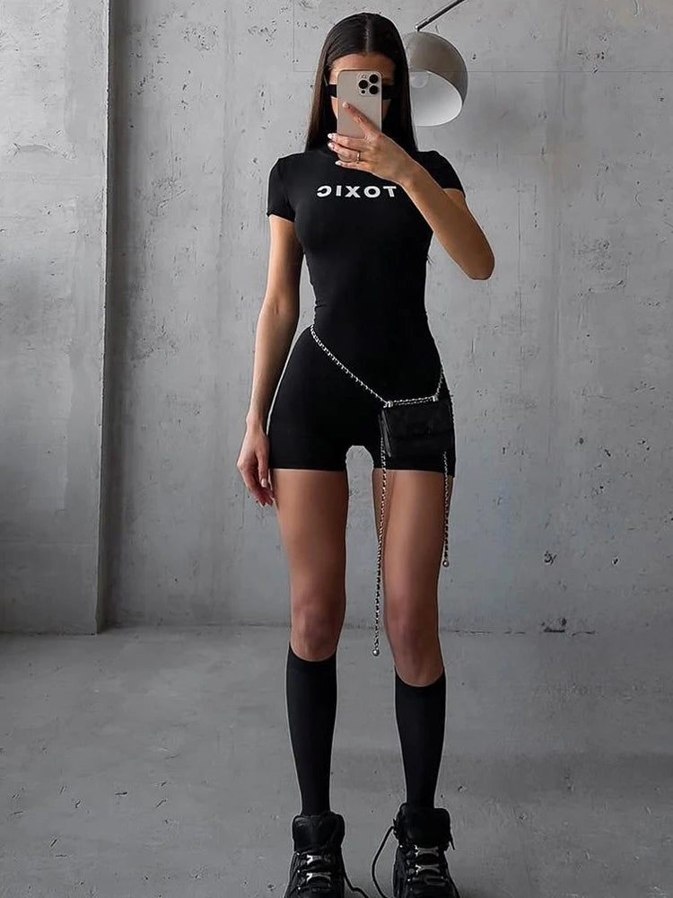 Hip Letter Print Romper